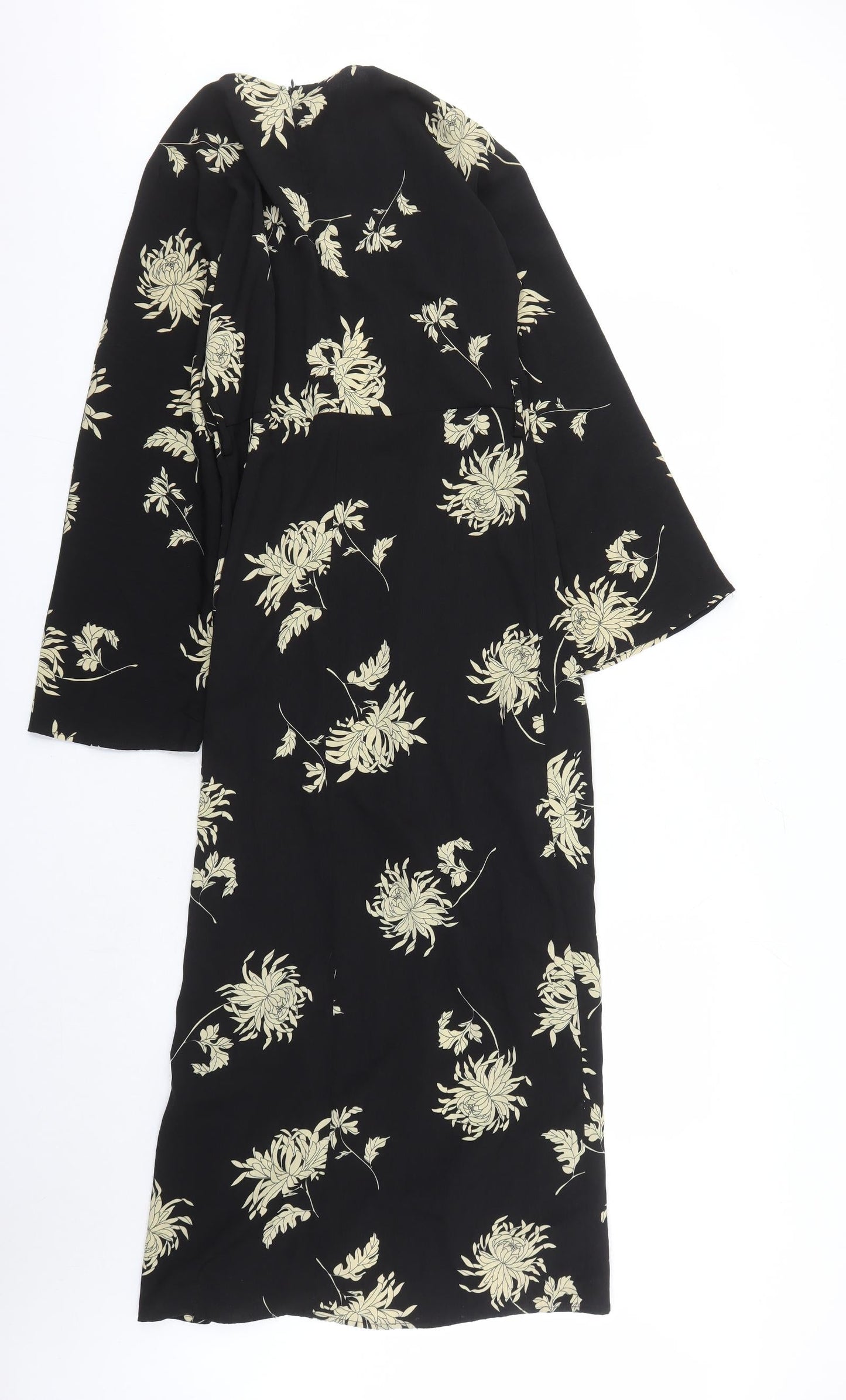 Missguided Womens Black Floral Polyester A-Line Size 6 V-Neck Zip