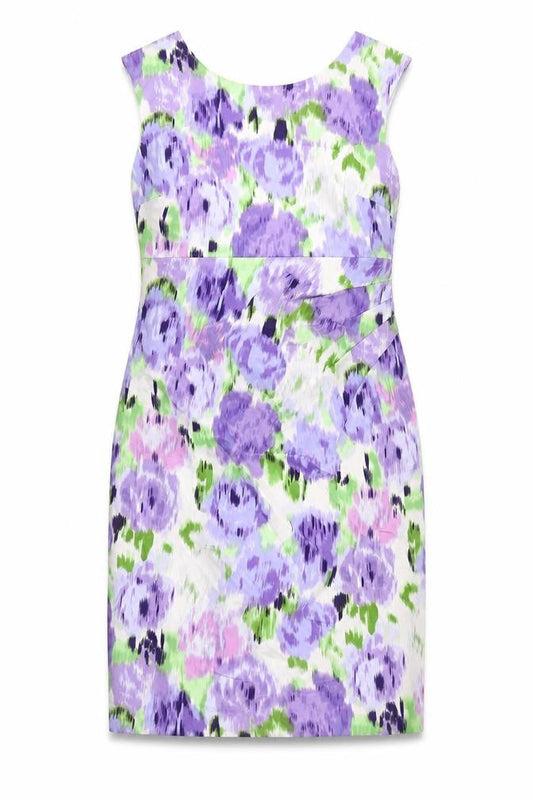 Kaliko Womens Purple Geometric Cotton A-Line Size 10 Round Neck Zip - Lined