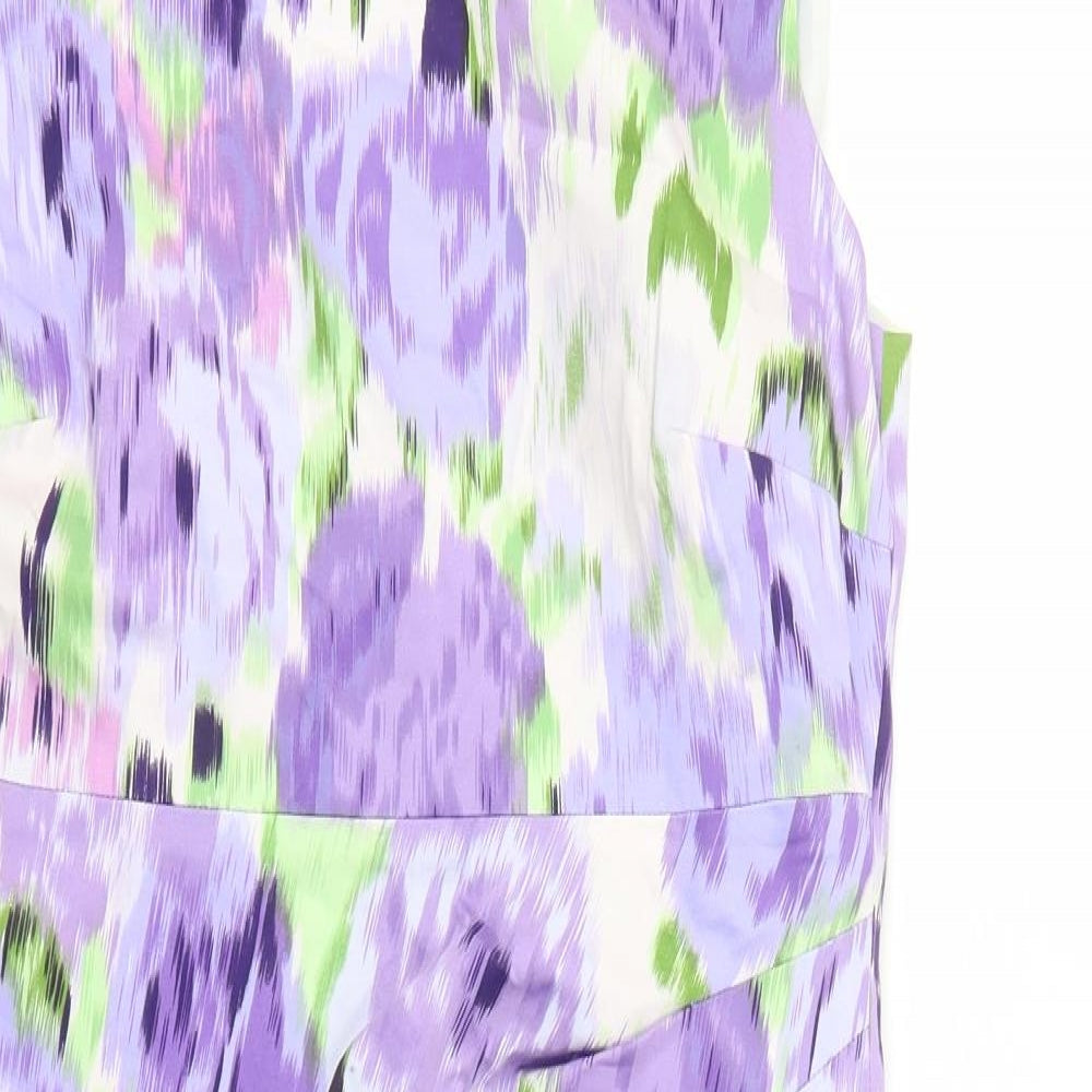 Kaliko Womens Purple Geometric Cotton A-Line Size 10 Round Neck Zip - Lined
