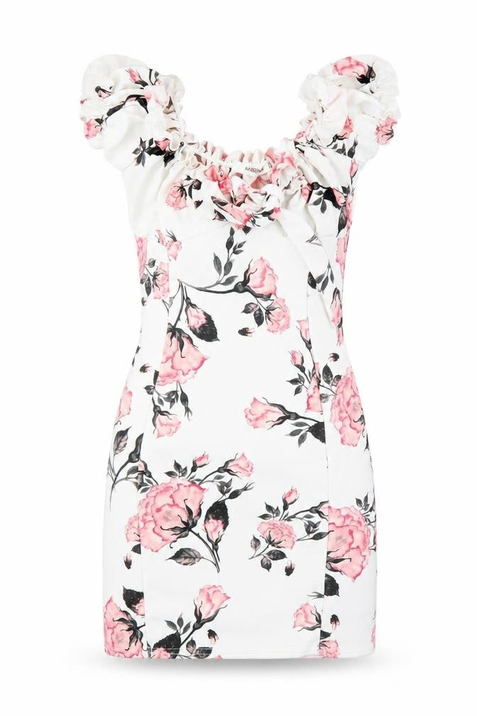 Missguided Womens White Floral Polyester Mini Size 6 Round Neck Pullover