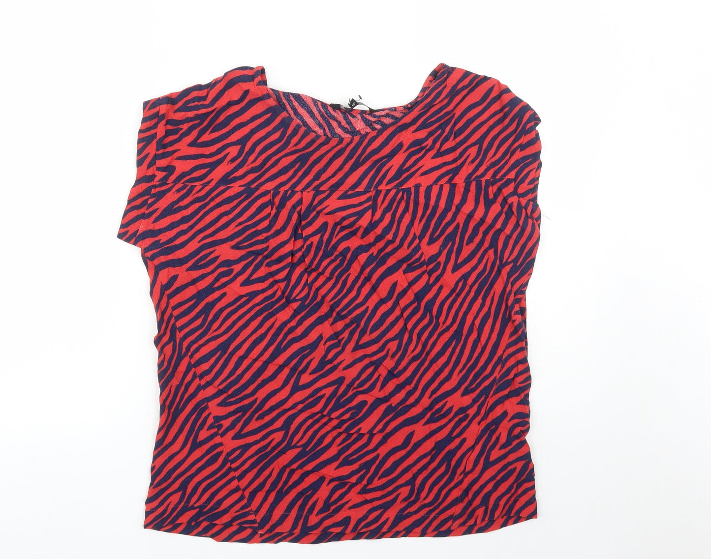 NEXT Womens Red Animal Print Viscose Basic Blouse Size 10 Round Neck - Tiger Pattern