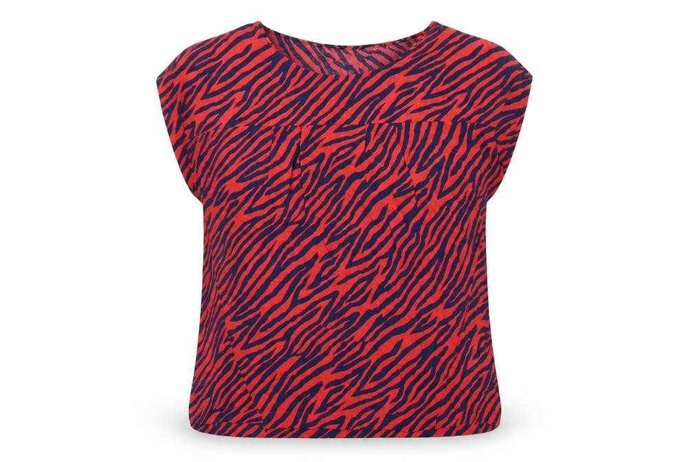 NEXT Womens Red Animal Print Viscose Basic Blouse Size 10 Round Neck - Tiger Pattern