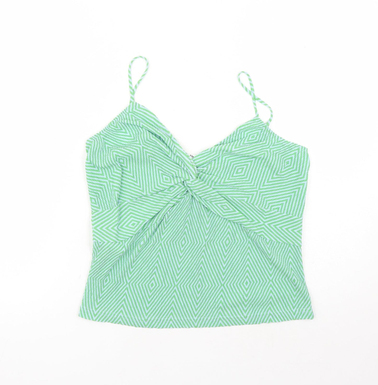 MNG Womens Green Geometric Polyester Camisole T-Shirt Size L V-Neck