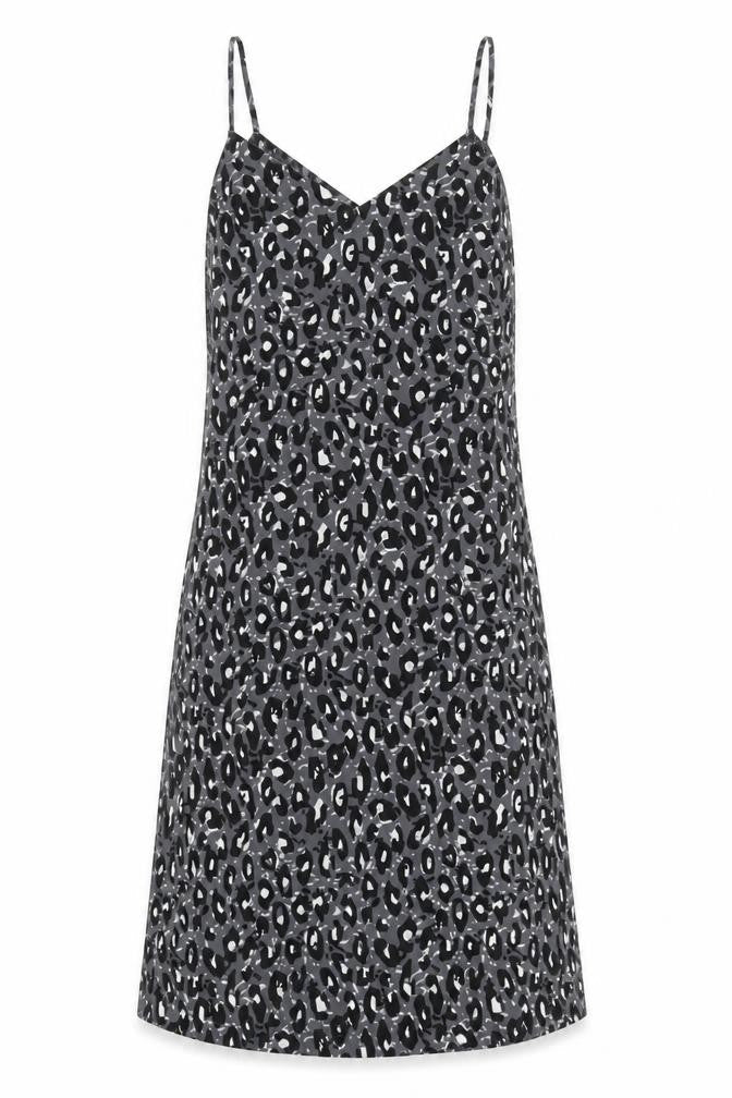 NEXT Womens Black Animal Print Polyester Slip Dress Size 6 V-Neck Pullover - Leopard Pattern