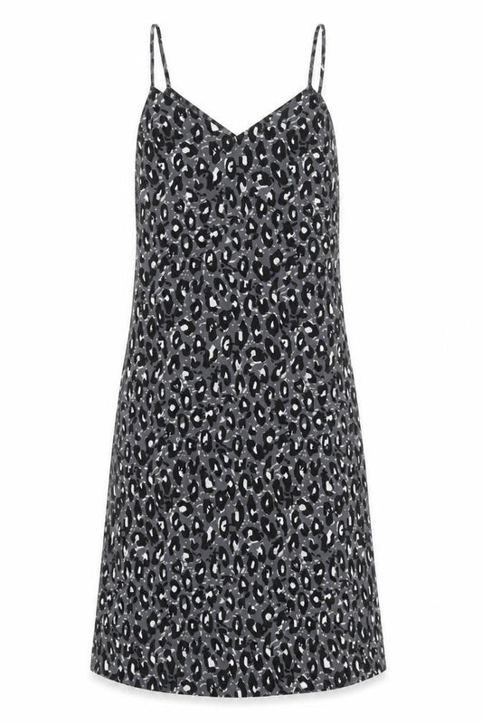 Next Womens Black Animal Print Polyester Slip Dress Size 6 V-Neck Pullover - Leopard Pattern