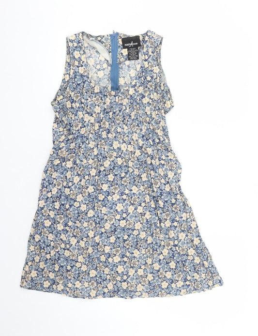 Positive Attitude Womens Blue Floral Viscose A-Line Size 6 Round Neck Zip