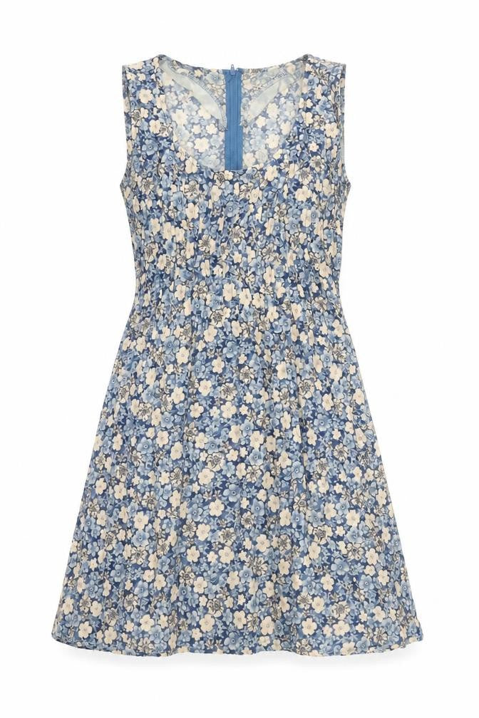 Positive Attitude Womens Blue Floral Viscose A-Line Size 6 Round Neck Zip