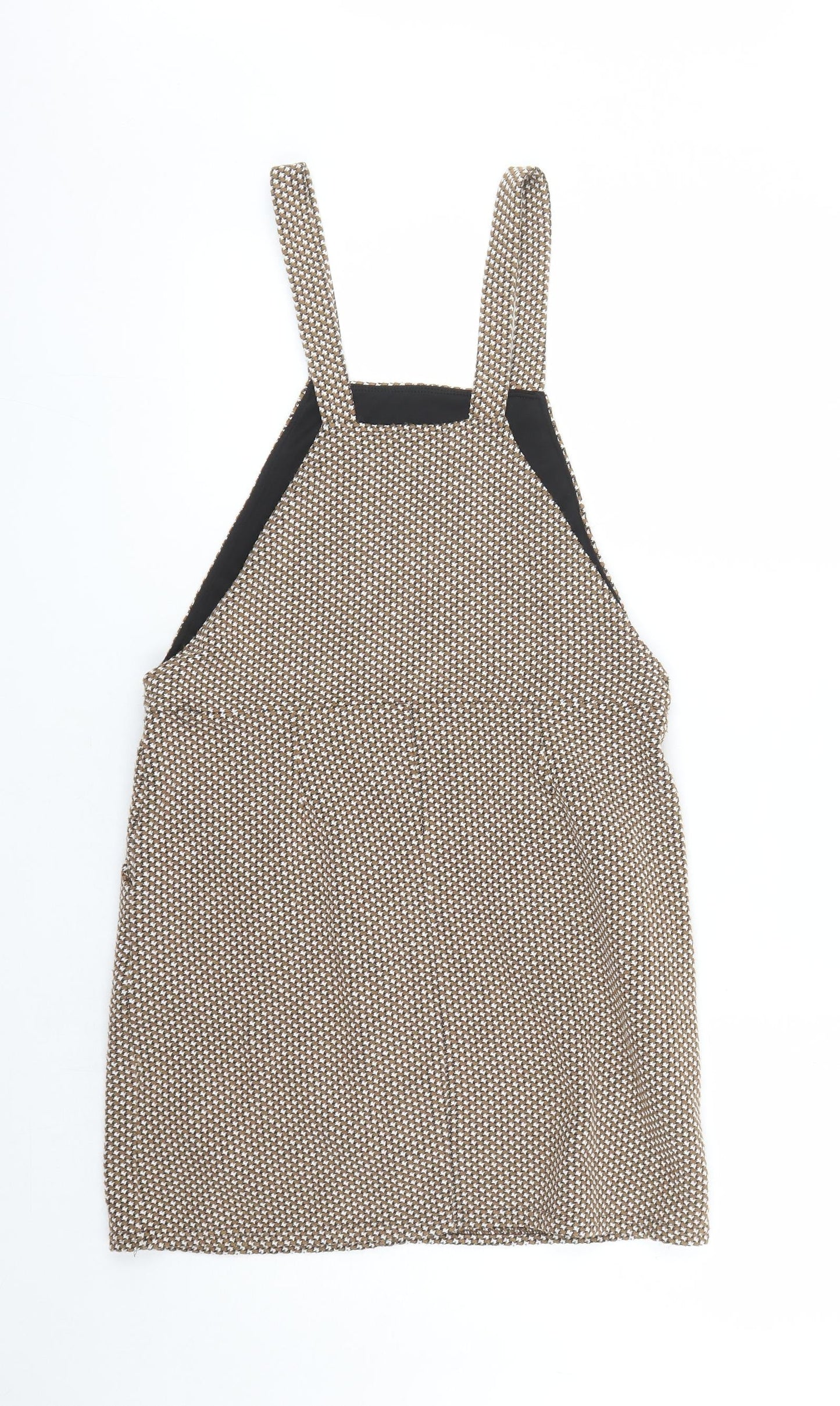 New Look Womens Brown Geometric Polyester Pinafore/Dungaree Dress Size 8 Square Neck Pullover