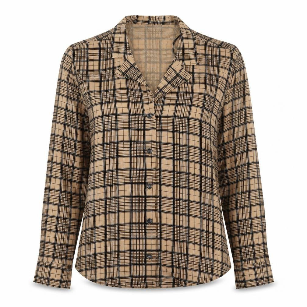 Zara Womens Brown Plaid Cupro Basic Button-Up Size XS Collared