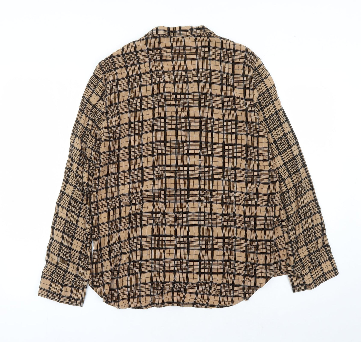 Zara Womens Brown Plaid Cupro Basic Button-Up Size XS Collared