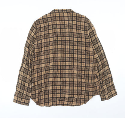 Zara Womens Brown Plaid Cupro Basic Button-Up Size XS Collared