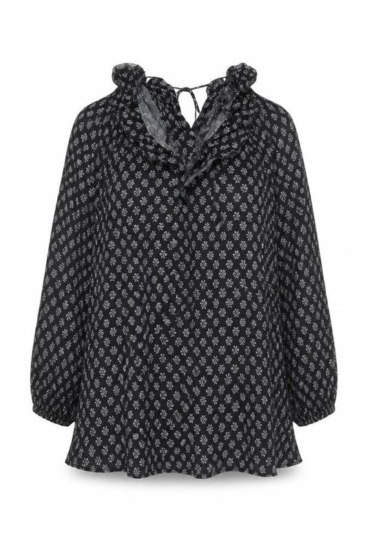 Divided by H&M Womens Black Floral Viscose A-Line Size M V-Neck Pullover - Tie Detail
