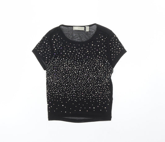 ASOS Womens Black Nylon Cropped T-Shirt Size 4 Round Neck - Rhinestone Detail