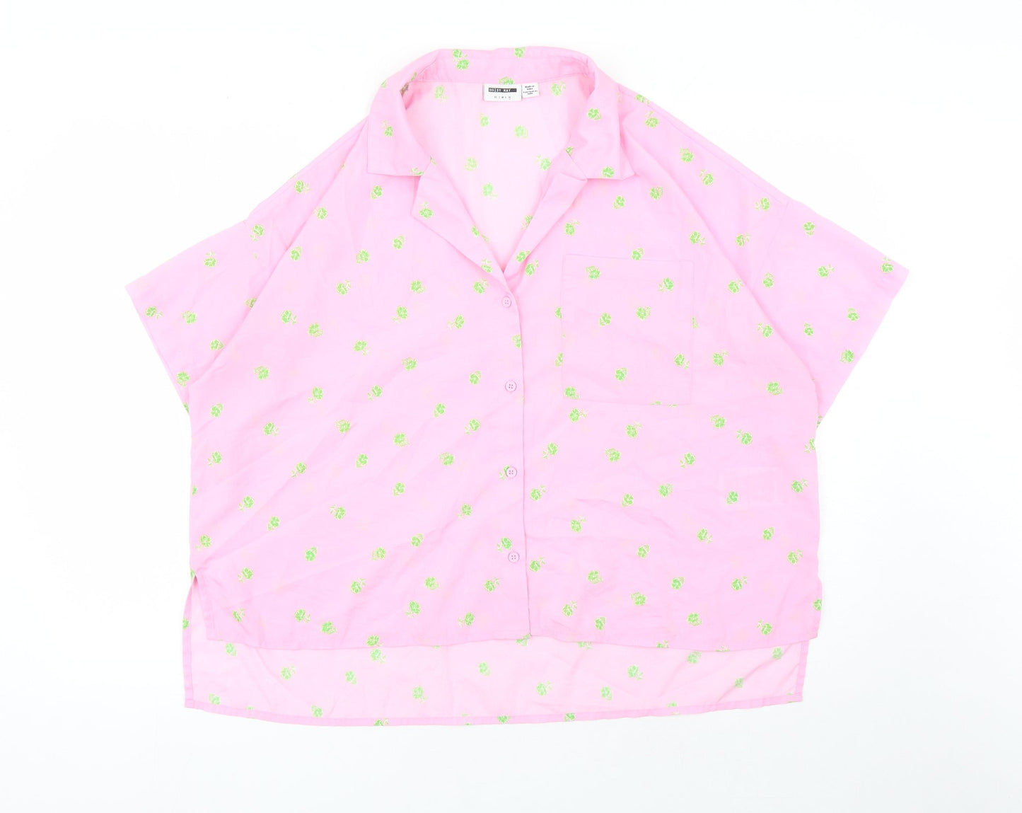 Noisy may Womens Pink Floral Polyester Basic Button-Up Size XL Collared