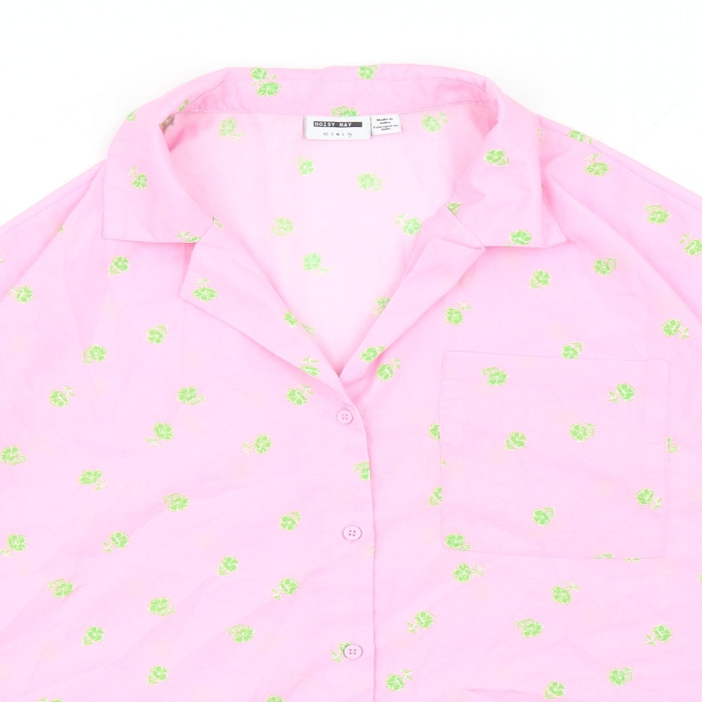 Noisy may Womens Pink Floral Polyester Basic Button-Up Size XL Collared