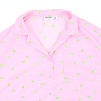 Noisy May Womens Pink Floral Polyester Basic Button-Up Size XL Collared