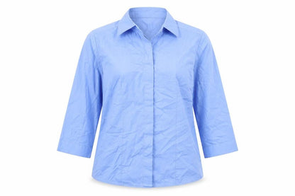 Russell Collection Womens Blue Polyester Basic Blouse Size S Collared