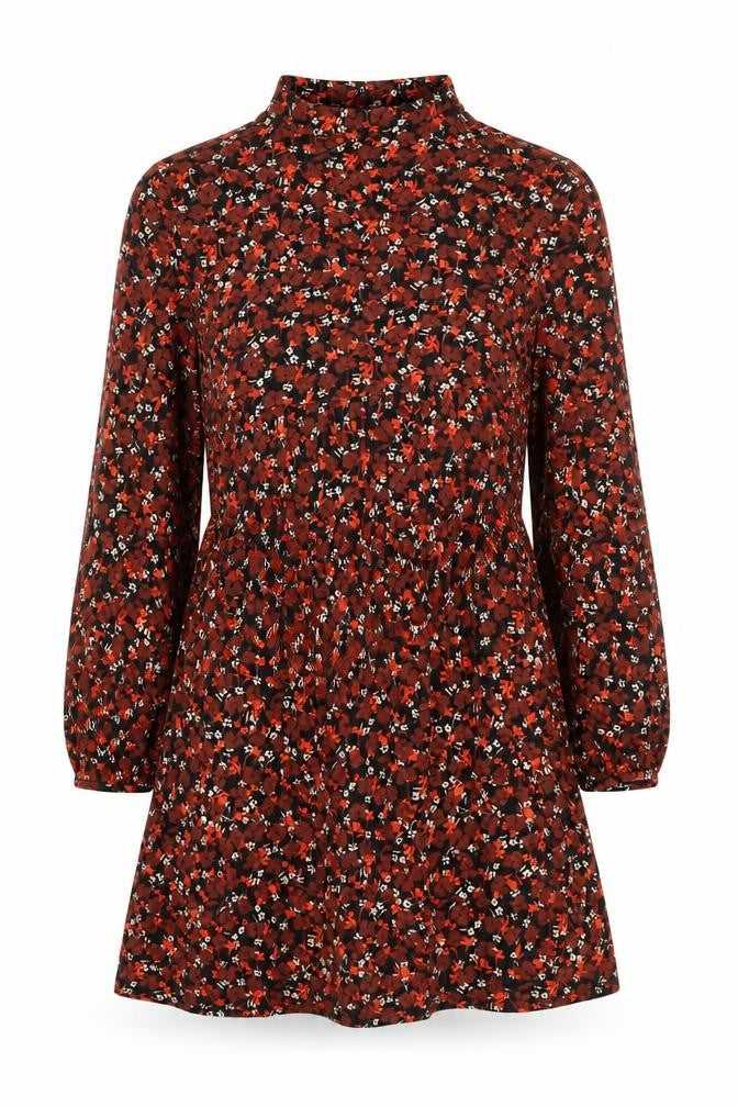 Anko Womens Brown Floral Viscose A-Line Size 8 Mock Neck Pullover