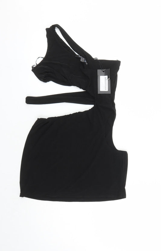 Rebellious Womens Black Polyester Mini Size 14 Round Neck Pullover - Cut Out Detail