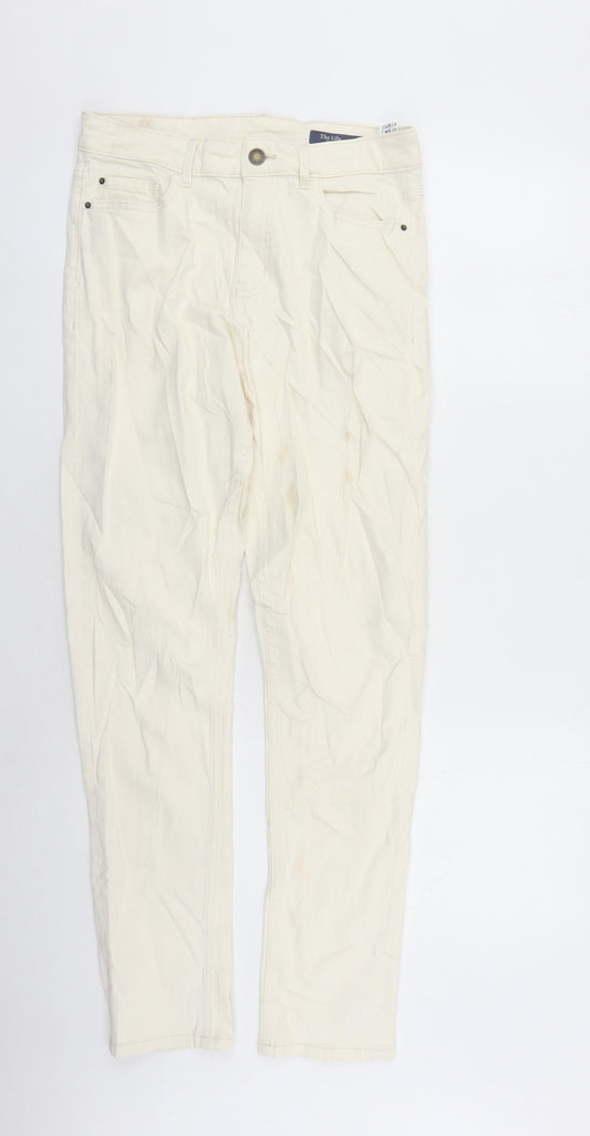 Marks and Spencer Womens Ivory Cotton Straight Jeans Size 10 L28 in Slim Zip - Pockets