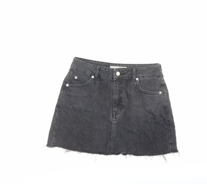 Topshop Womens Grey Cotton Mini Skirt Size 8 Button