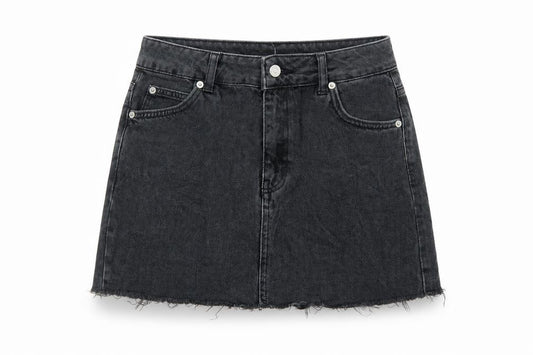 Topshop Womens Grey Cotton Mini Skirt Size 8 Button