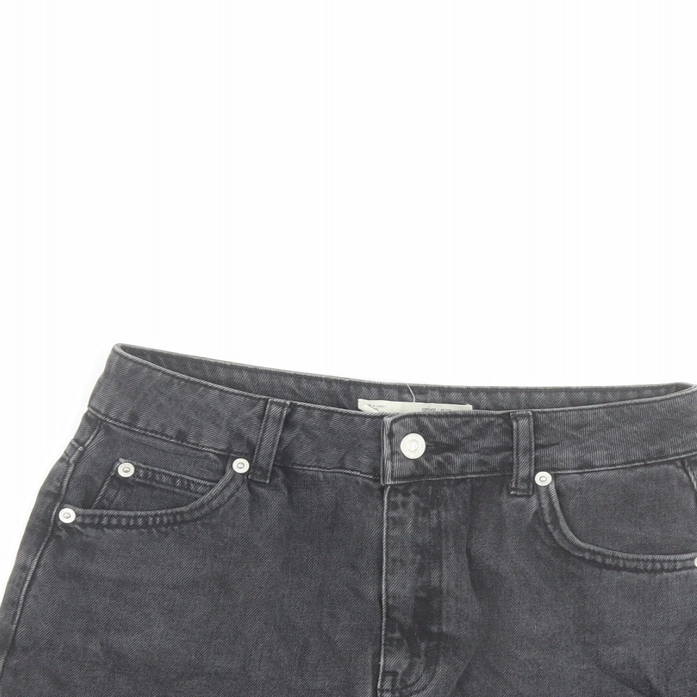 Topshop Womens Grey Cotton Mini Skirt Size 8 Button