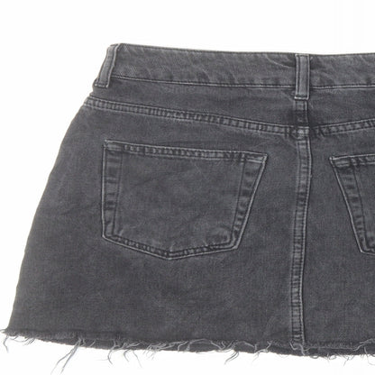 Topshop Womens Grey Cotton Mini Skirt Size 8 Button