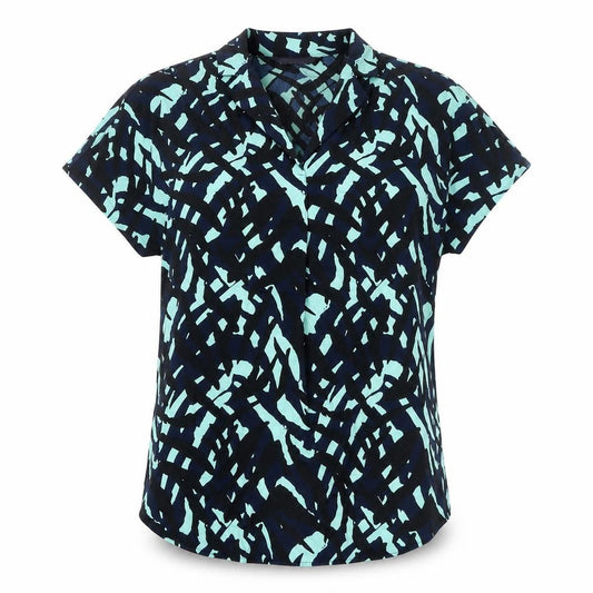Marks and Spencer Womens Blue Geometric Polyester Basic Blouse Size 8 Collared