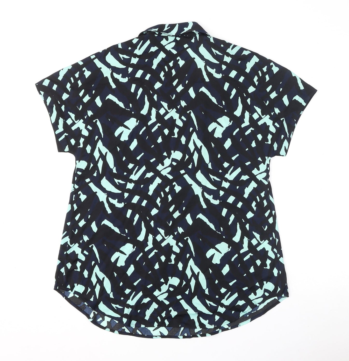 Marks and Spencer Womens Blue Geometric Polyester Basic Blouse Size 8 Collared