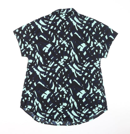 Marks & Spencer Womens Blue Geometric Polyester Basic Blouse Size 8 Collared