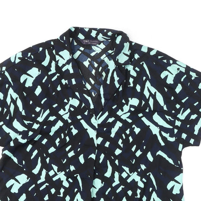 Marks & Spencer Womens Blue Geometric Polyester Basic Blouse Size 8 Collared