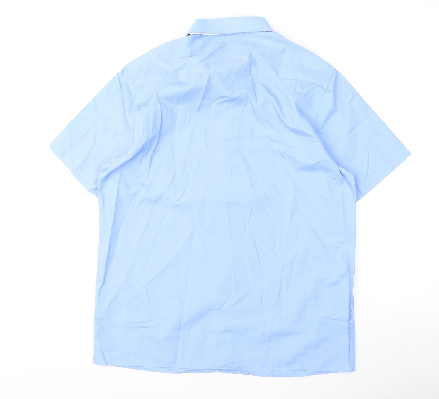Marks and Spencer Mens Blue Polyester Button-Up Size 16 Collared Button