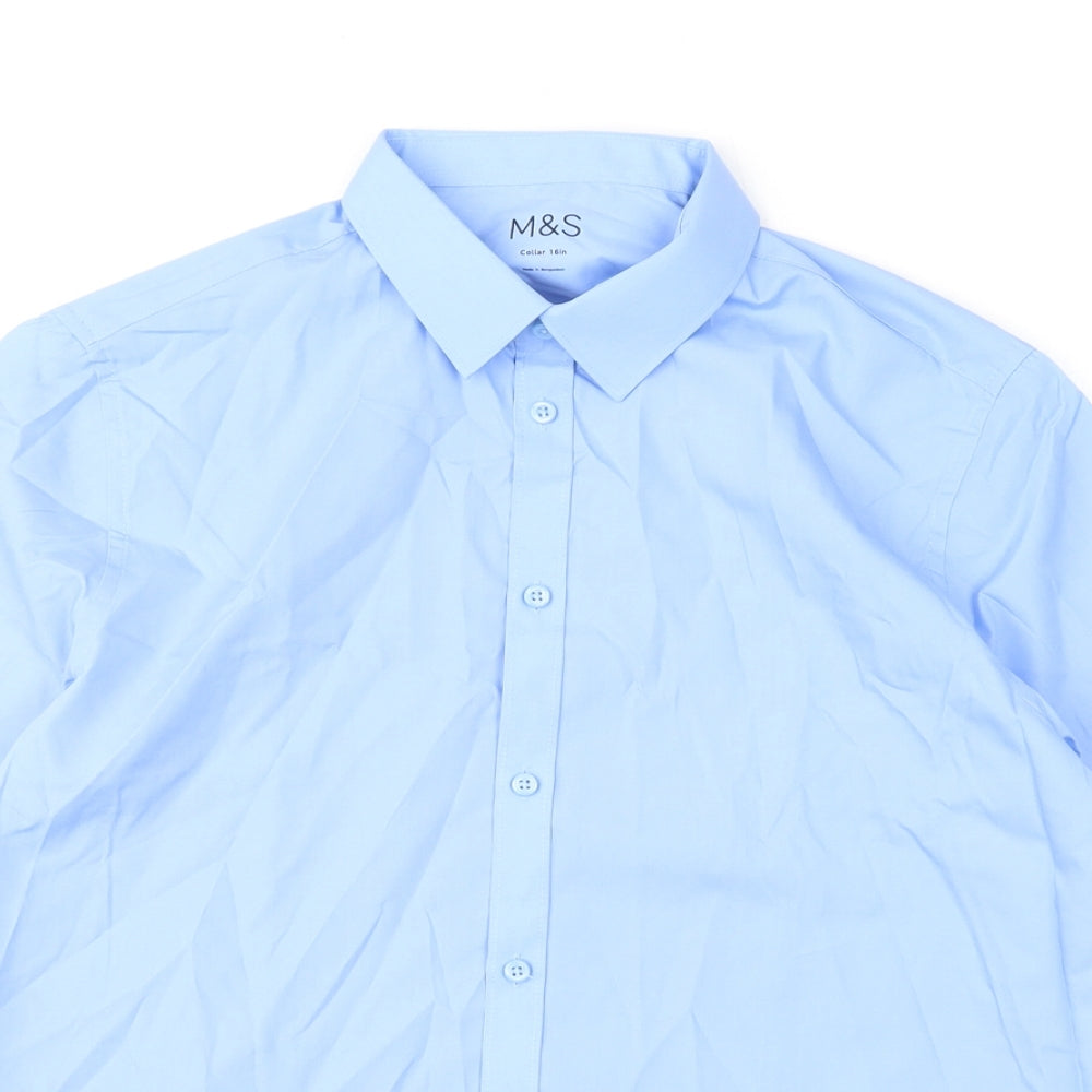 Marks and Spencer Mens Blue Polyester Button-Up Size 16 Collared Button