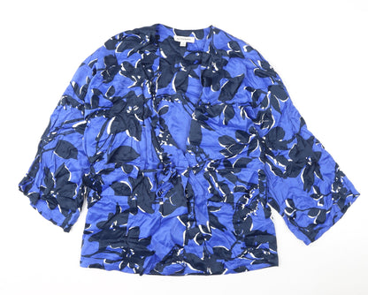 Additional front view of Autograph women’s blue geometric viscose wrap blouse, size M, v-neck