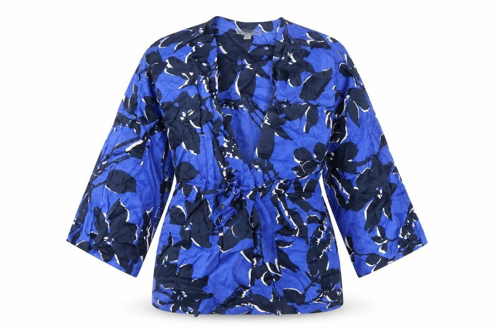 Autograph Womens Blue Geometric Viscose Wrap Blouse Size M V-Neck