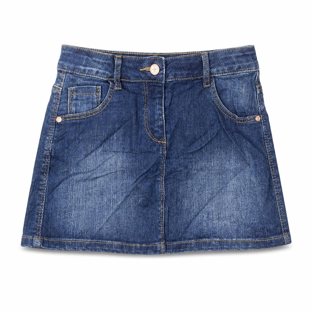 Marks & Spencer Girls Blue Cotton A-Line Skirt Size 8-9 Years Regular Zip