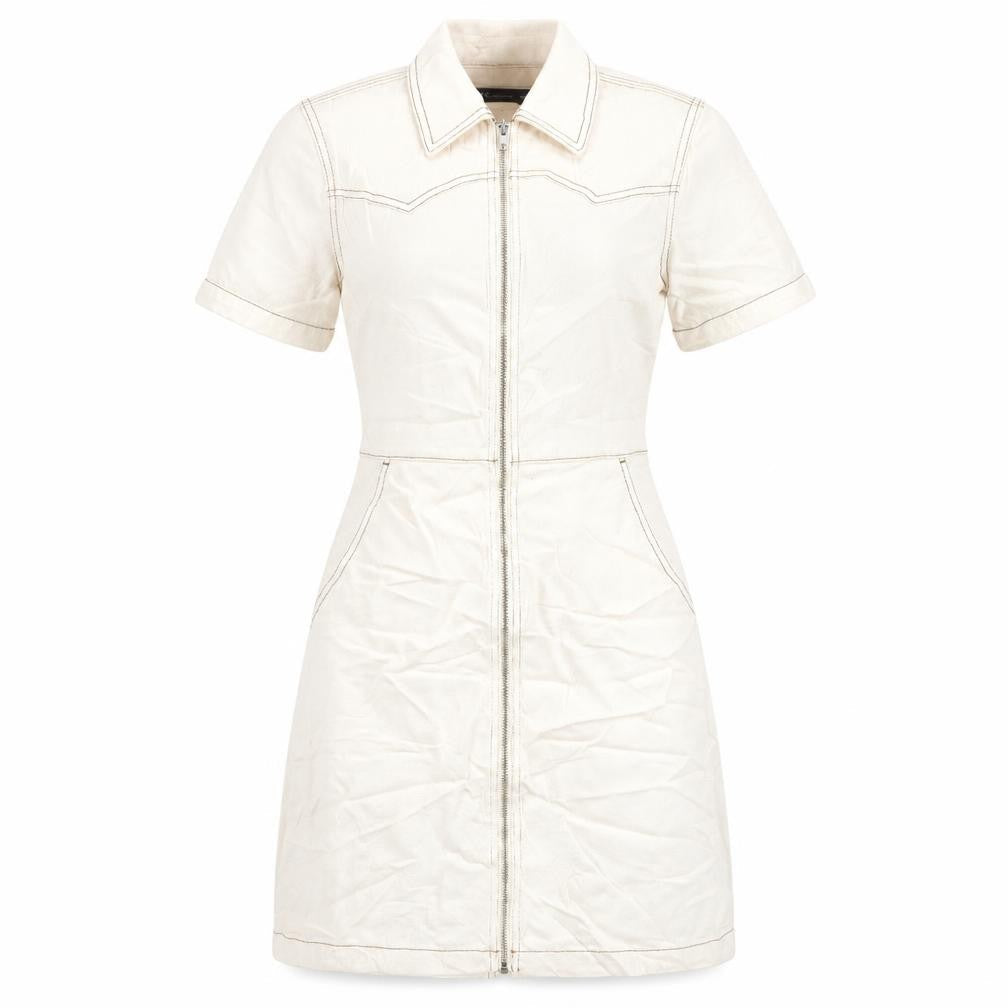 Marks & Spencer Womens Ivory 100% Cotton A-Line Size 10 Collared Zip