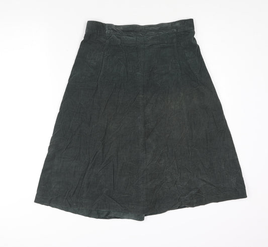Patra Womens Green Cotton A-Line Skirt Size L Zip - Plait Waistband Detail