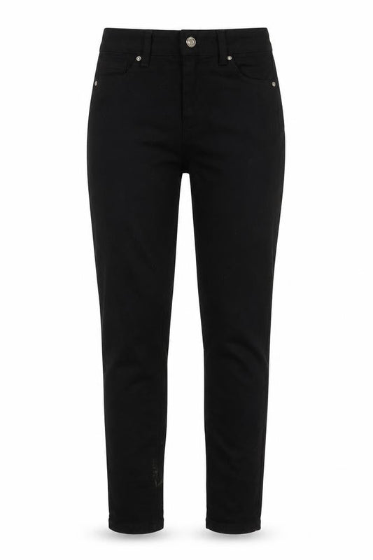 Front view of Denim & Co. women’s black cotton skinny jeans, size UK 8, 27-inch leg regular zip - pockets