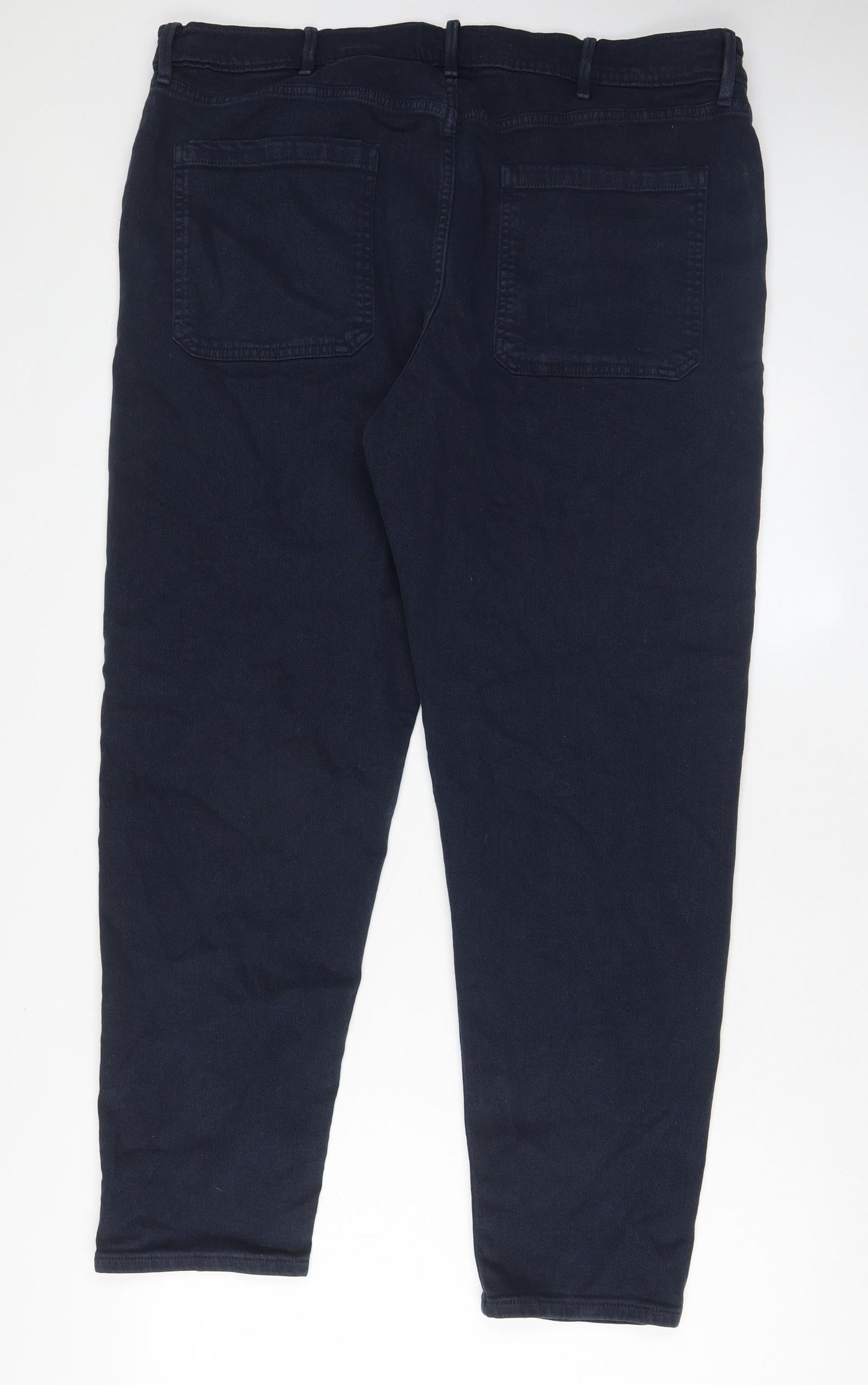Marks and Spencer Womens Blue Cotton Tapered Jeans Size 40 in L31 in Regular Zip - Pockets