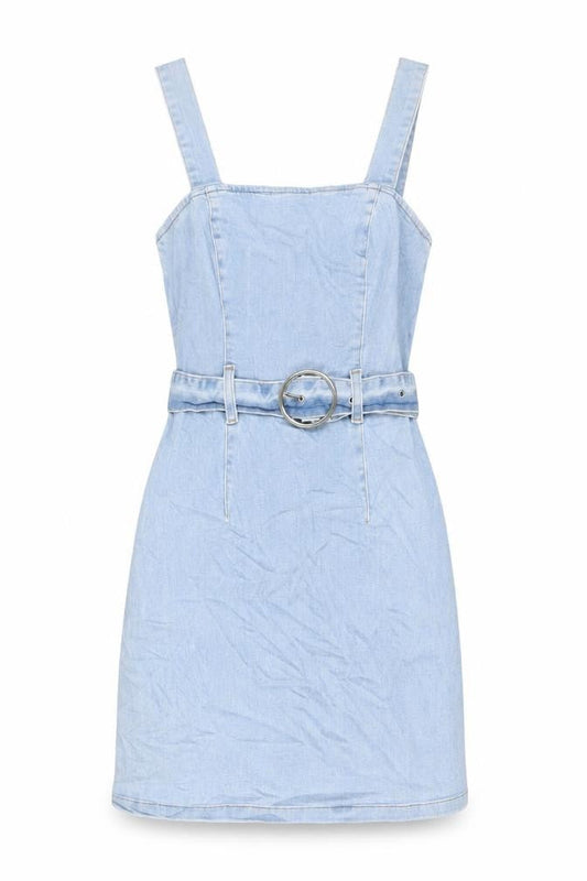 Denim & Co. Womens Blue Cotton Pinafore/Dungaree Dress Size 10 Square Neck Zip - Belted