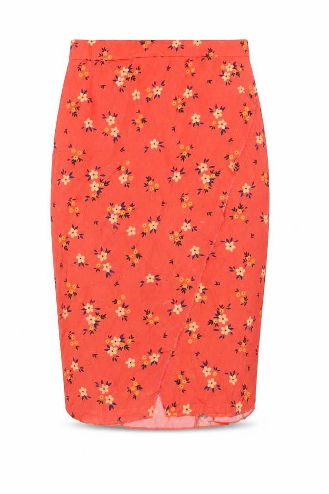 PRETTYLITTLETHING Womens Red Floral Polyester Wrap Skirt Size 10 Zip
