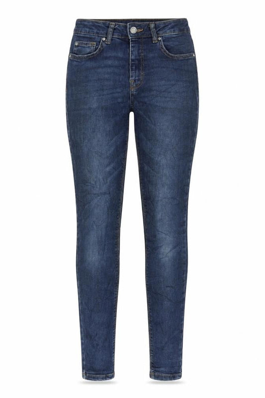 Front view of Denim & Co. women’s blue cotton skinny jeans, size UK 6, 28-inch leg regular zip - pockets