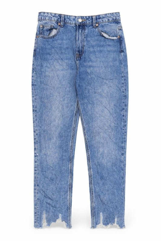 Denim & Co. Womens Blue Cotton Straight Jeans Size 12 L29 in Regular Zip - Freyed Hem