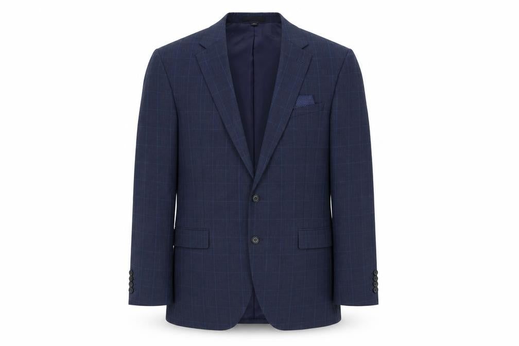 Marks & Spencer Mens Blue Plaid Polyester Jacket Suit Jacket Size 44 Regular