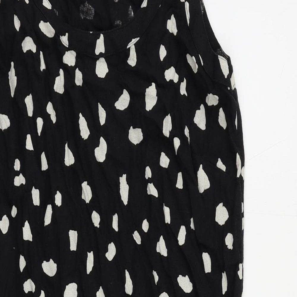 Marks and Spencer Womens Black Animal Print Linen Shift Size 6 Boat Neck Pullover