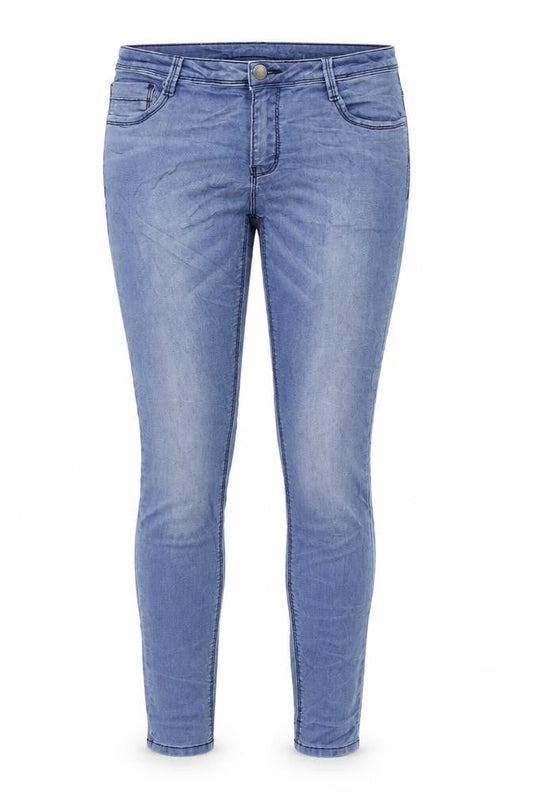 Front view of Denim & Co. women’s blue cotton skinny jeans, size UK 12, 29-inch leg regular zip