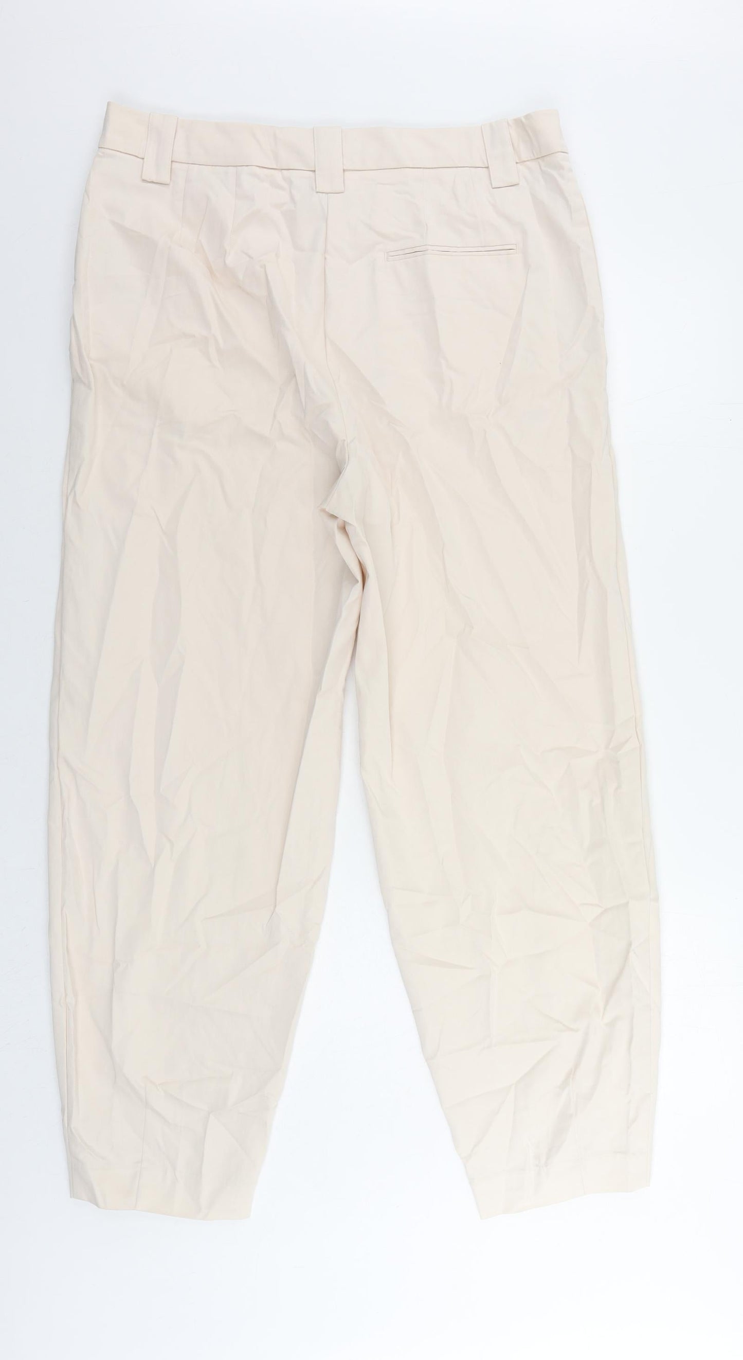 Marks and Spencer Womens Beige Cotton Chino Trousers Size 16 L29 in Regular Zip