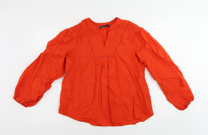 Marks & Spencer Womens Red Cotton Basic Blouse Size 8 V-Neck - Textured